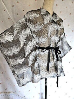 Retro Style Caftan Blouse Sheer Embroidered S to Plus New